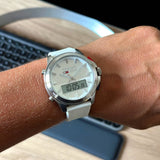  Shop Authentic Tommy Hilfiger Digital Silver Dial White Silicone Strap Watch For Men - 1791764 - Luxxuri