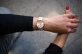  Shop Authentic Calvin Klein Accent Silver Dial White Leather Strap Watch for Women - K2Y236K6 - Luxxuri