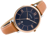  Shop Authentic Fossil Jacqueline Three Hand Date Luggage Blue Dial Brown Leather Strap Watch for Women - ES4274 - Luxxuri