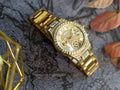 Guess Moonlight Multi Function Diamonds Gold Dial Gold Steel Strap Watch for Women - GW0320L2