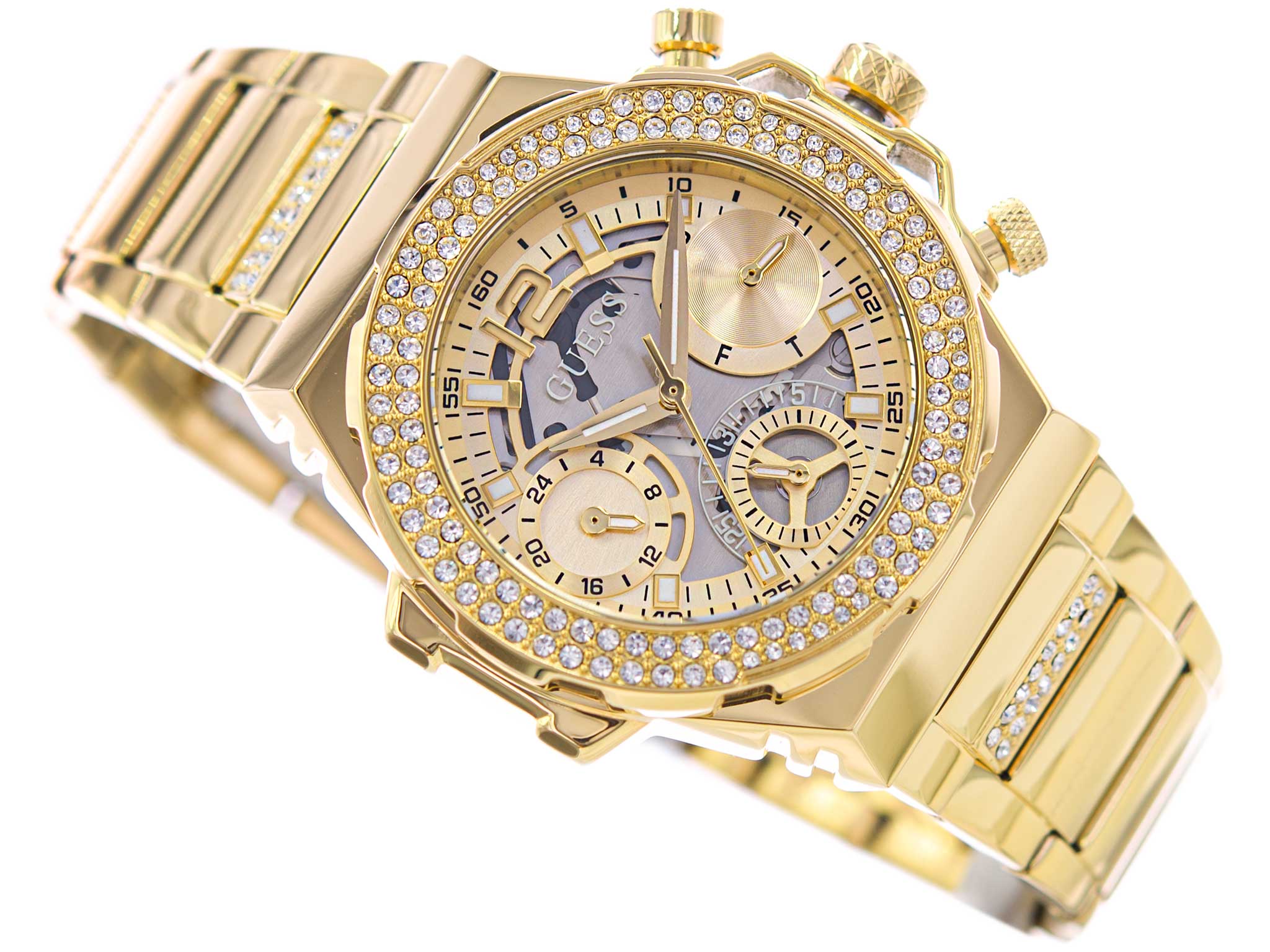 Guess Fusion Chronograph Gold Dial Gold Steel Strap Watch for Women - GW0552L2