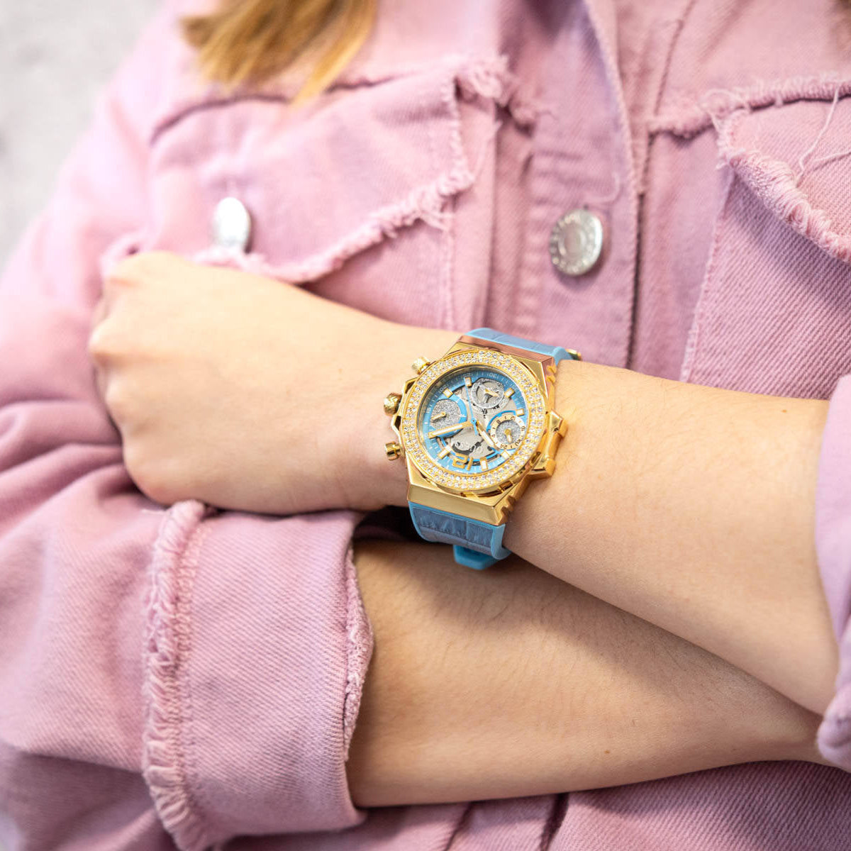  Shop Authentic Guess Fusion Chronograph Blue Dial Blue Leather Strap Watch For Women - GW0553L3 - Luxxuri