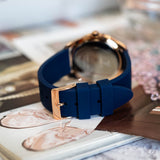  Shop Authentic Guess Cubed Analog Rose Gold Dial Blue Leather Strap Watch For Women - GW0665L2 - Luxxuri