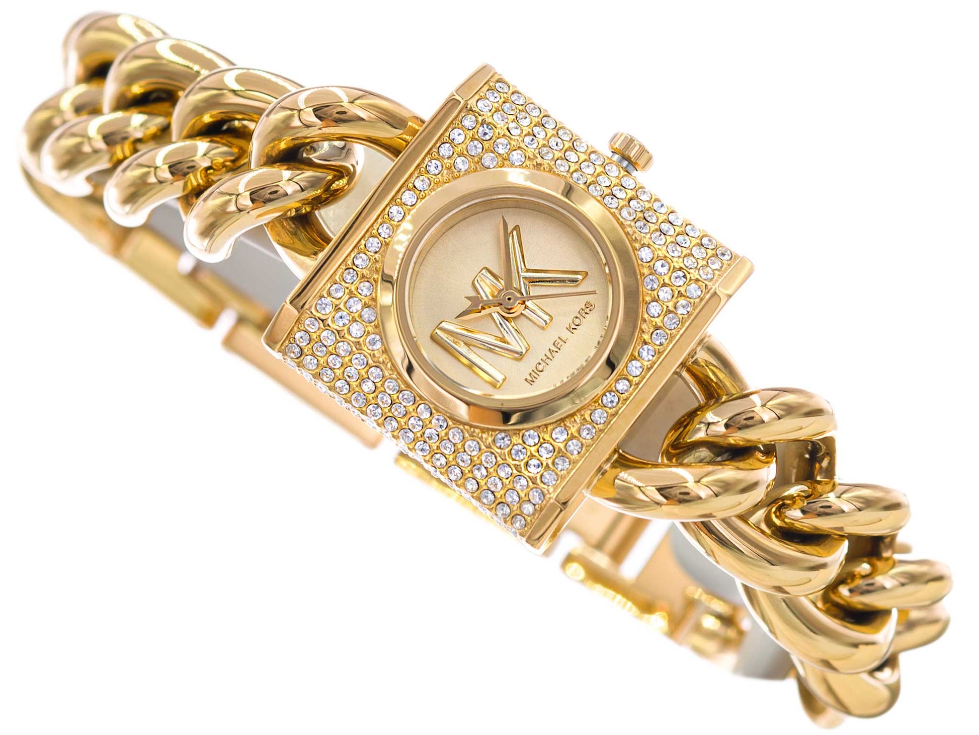  Shop Authentic Michael Kors Chain Lock Pave Gold Dial Gold Steel Strap Watch For Women - MK4711 - Luxxuri