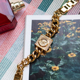  Shop Authentic Michael Kors Chain Lock Pave Gold Dial Gold Steel Strap Watch For Women - MK4711 - Luxxuri