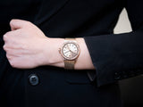  Shop Authentic Michael Kors Lennox Three Hand Rose Gold Dial Rose Gold Mesh Strap Watch For Women - MK7336 - Luxxuri