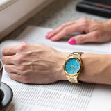  Shop Authentic Michael Kors Lennox Analog Blue Dial Gold Steel Strap Watch for Women - MK7460 - Luxxuri