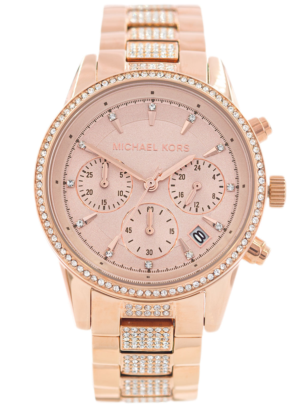  Shop Authentic Michael Kors Ritz Chronograph Rose Gold Dial Rose Gold Steel Strap Watch For Women - MK6485 - Luxxuri