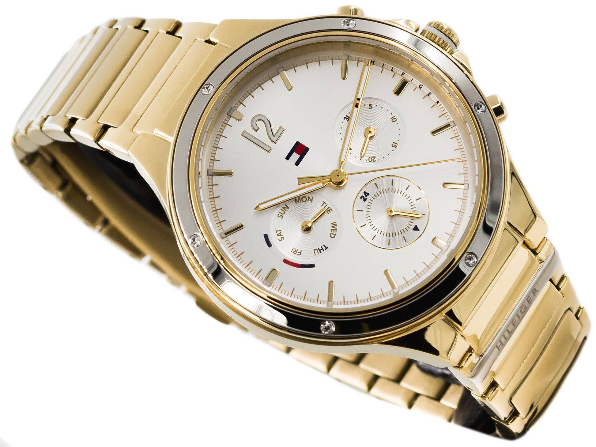  Shop Authentic Tommy Hilfiger Eve Chronograph Quartz White Dial Gold Steel Strap Watch For Women - 1782278 - Luxxuri