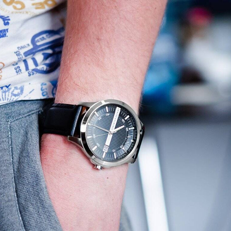  Shop Authentic Armani Exchange Hampton Chronograph Black Dial Black Leather Strap Watch For Men - AX2101 - Luxxuri