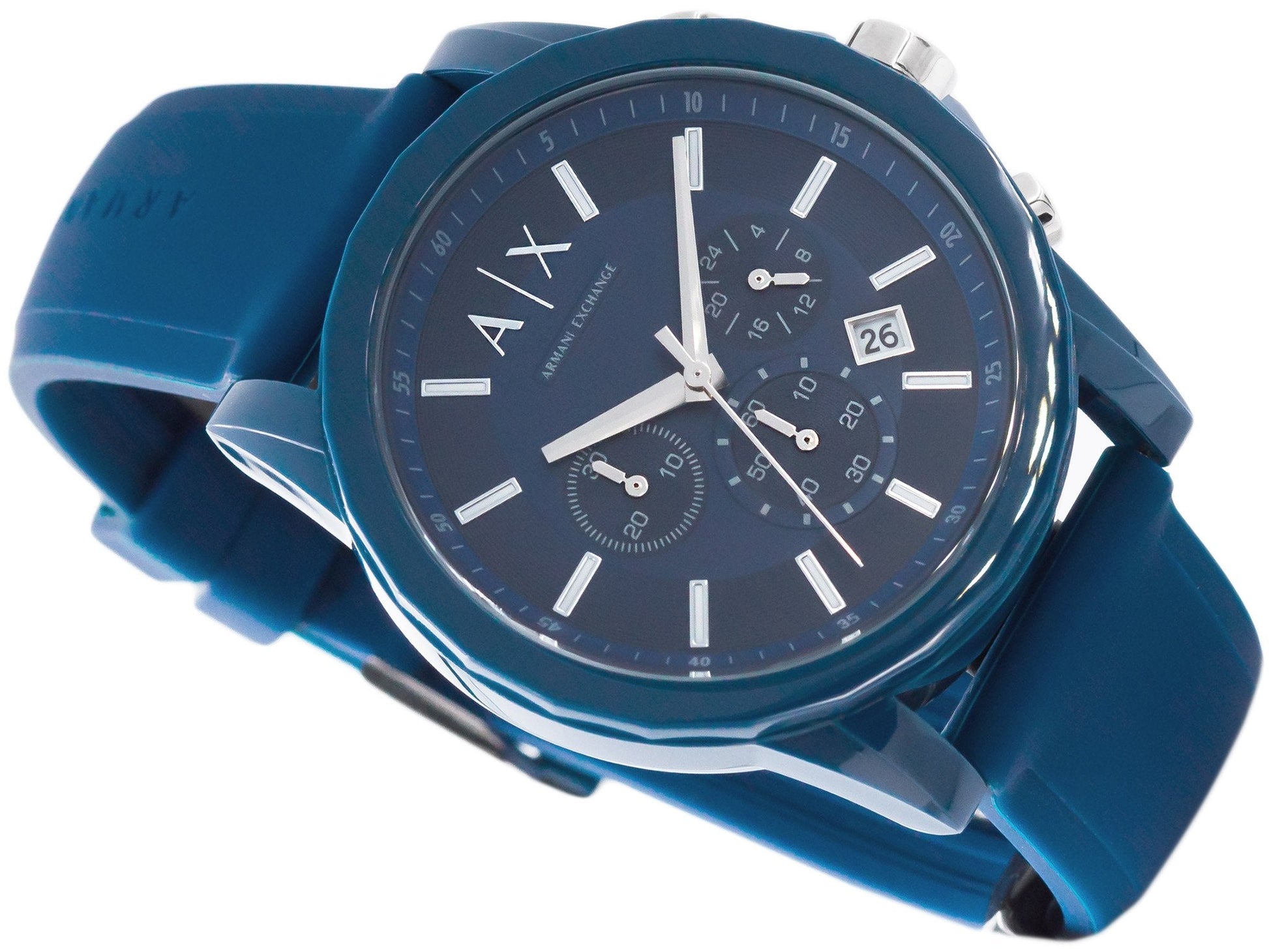 Shop Authentic Armani Exchange Outerbanks Chronograph Blue Dial Blue Silicone Strap Watch For Men - AX1327 - Luxxuri