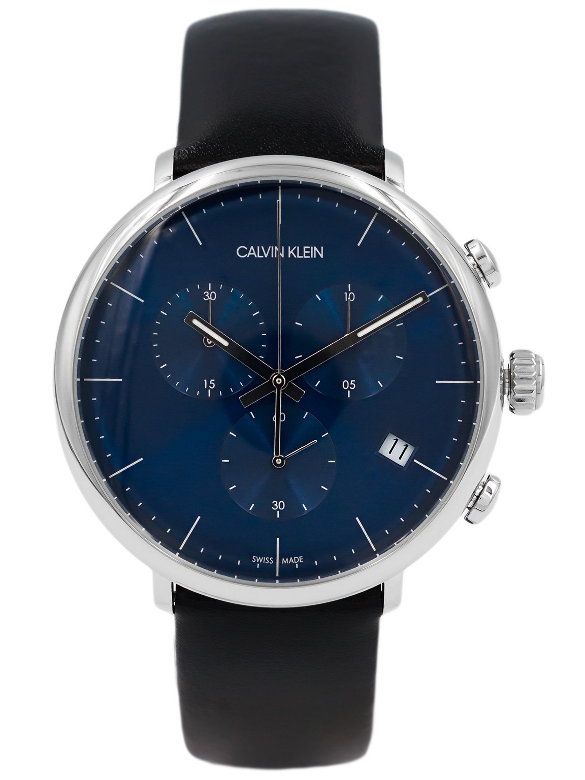  Shop Authentic Calvin Klein High Noon Chronograph Blue Dial Black Leather Strap Watch for Men - K8M271CN - Luxxuri