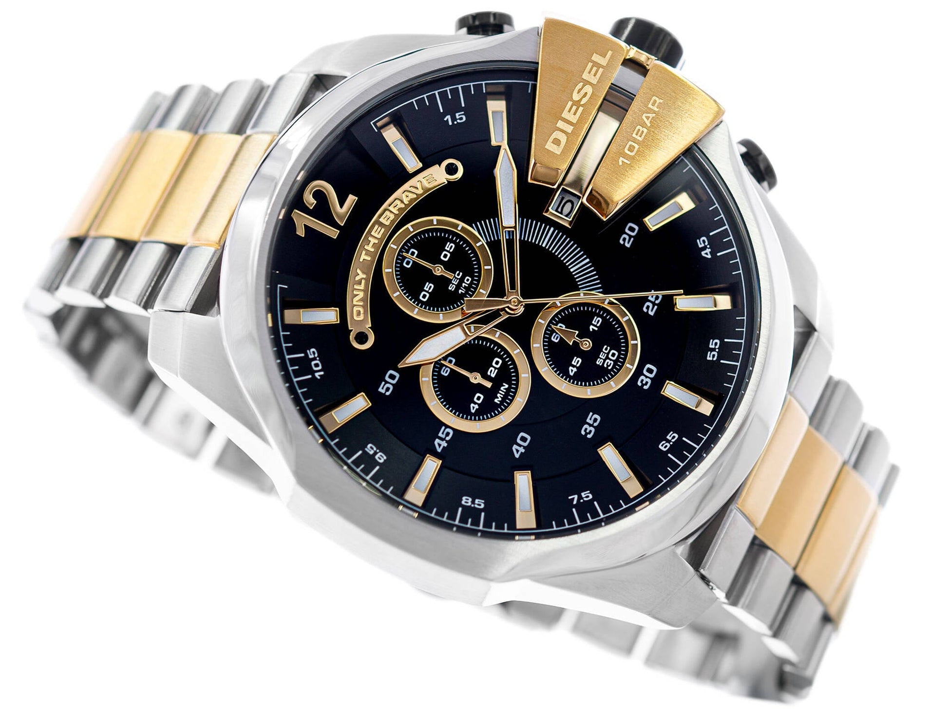  Shop Authentic Diesel Mega Chief Chronograph Black Dial Two Tone Steel Strap Watch For Men - DZ4581 - Luxxuri