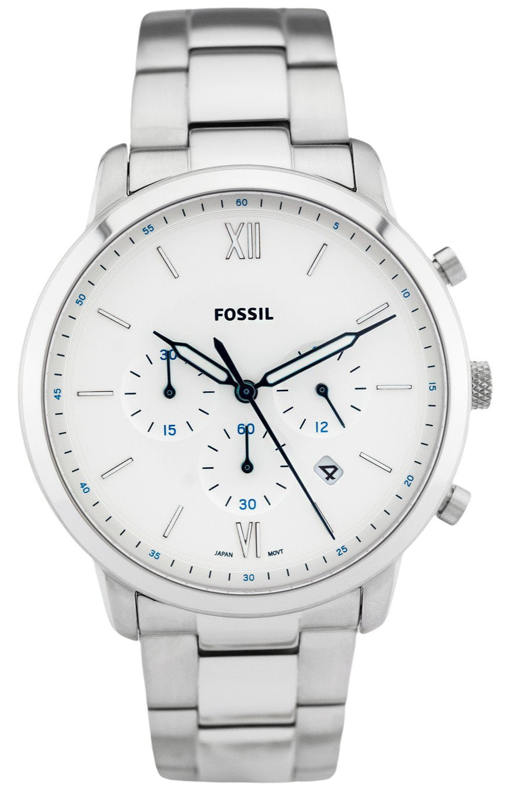  Shop Authentic Fossil Neutra Chronograph White Dial Silver Steel Strap Watch for Men - FS5433 - Luxxuri