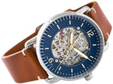  Shop Authentic Fossil Commuter Automatic Skeleton Blue Dial Brown Leather Strap Watch for Men - ME3159 - Luxxuri
