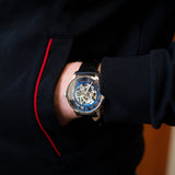  Shop Authentic Fossil Townsman Automatic Skeleton Blue Dial Black Leather Strap Watch for Men - ME3200 - Luxxuri
