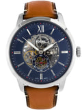 Shop Authentic Fossil Townsman Automatic Skeleton Blue Dial Brown Leather Strap Watch for Men - ME3154 - Luxxuri
