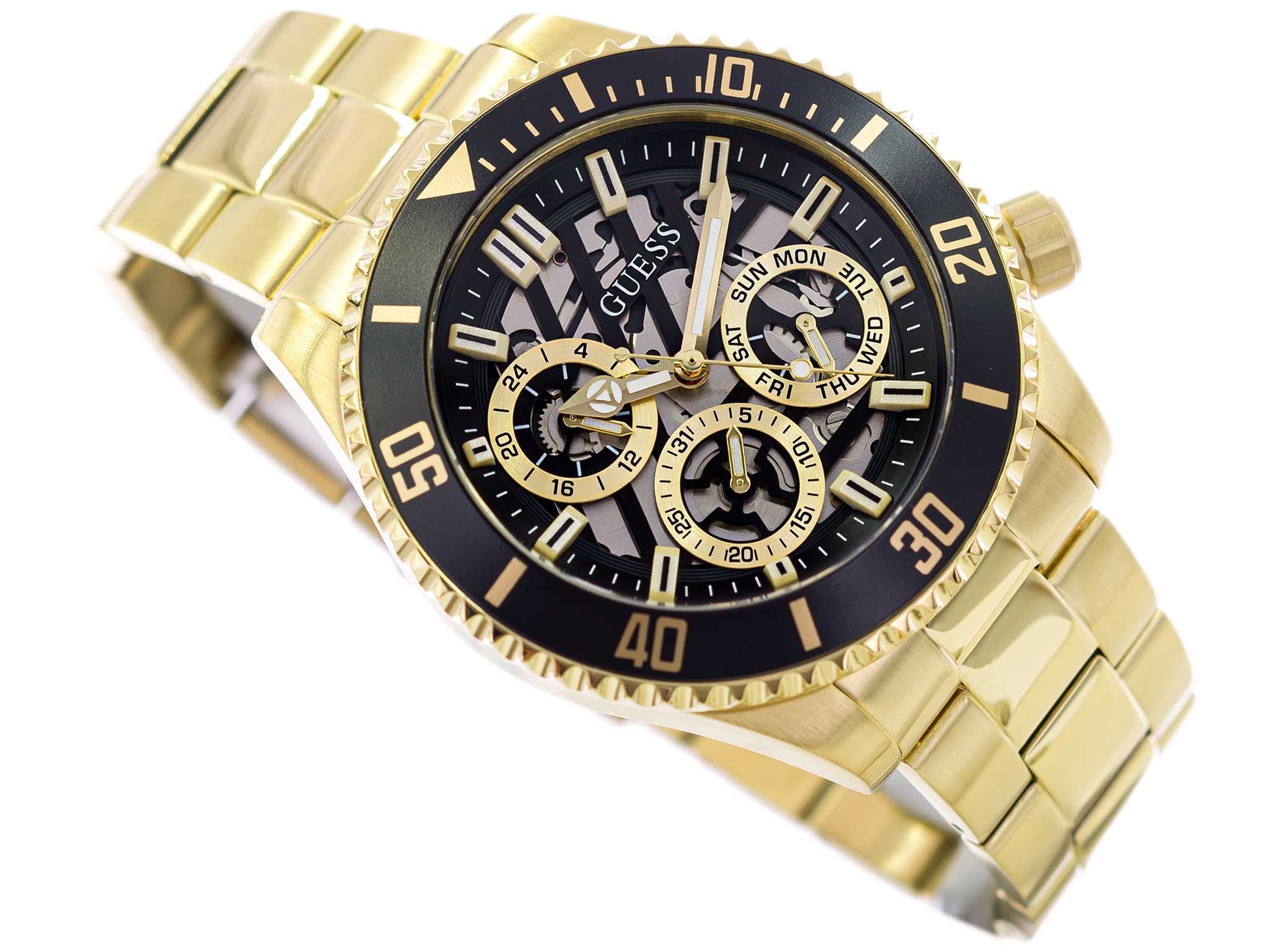  Shop Authentic Guess Axle Multifunction Black Dial Gold Steel Strap Watch For Men - GW0488G2 - Luxxuri