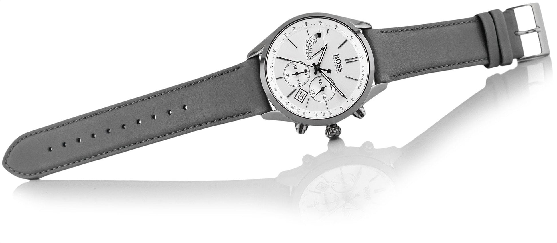  Shop Authentic Hugo Boss Grand Prix White Dial Grey Leather Strap Watch for Men - 1513633 - Luxxuri