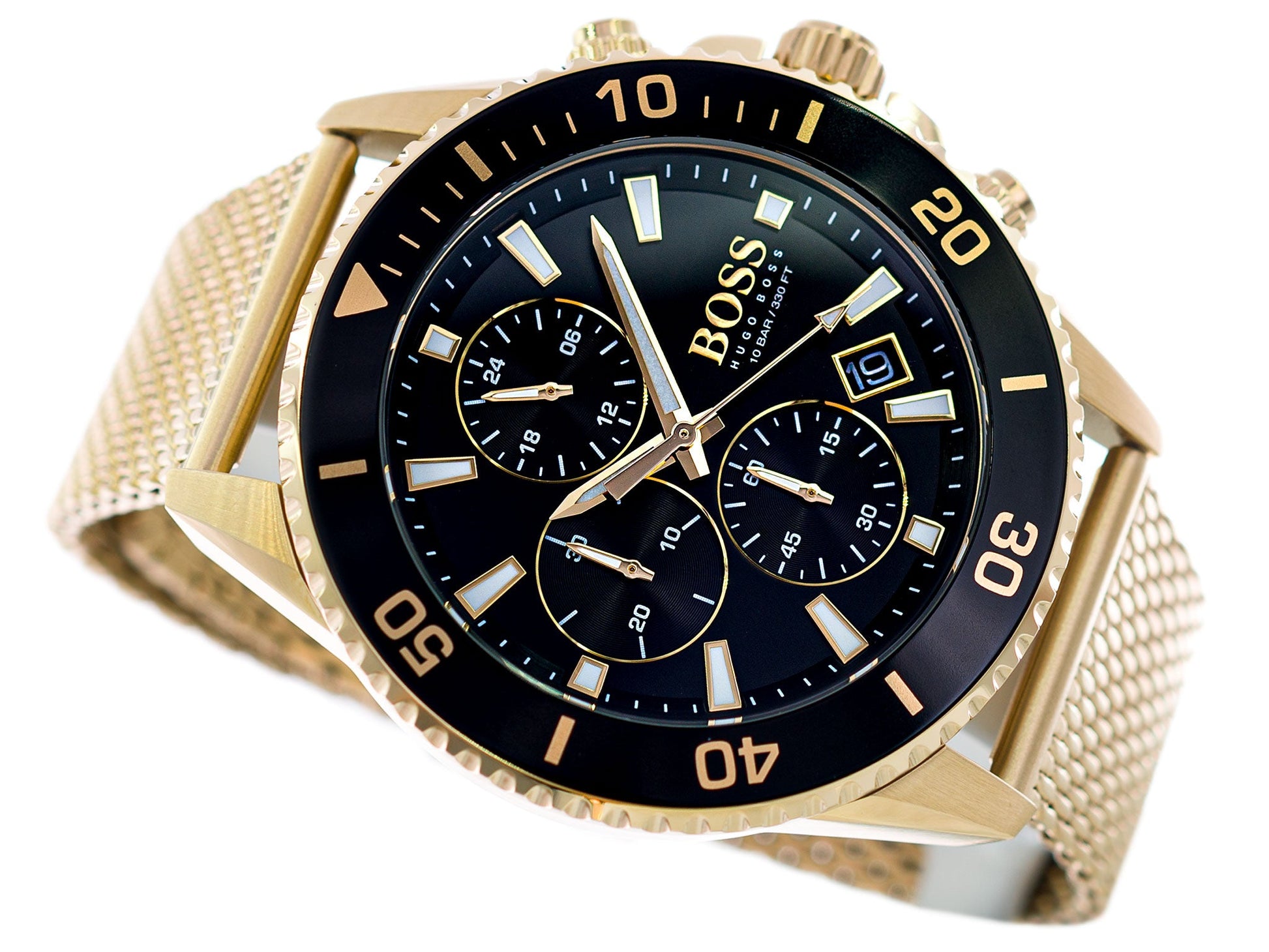  Shop Authentic Hugo Boss Admiral Chronograph Black Dial Gold Mesh Bracelet Watch for Men - 1513906 - Luxxuri