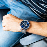  Shop Authentic Tommy Hilfiger Weston Chronograph Blue Dial Silver Mesh Bracelet Watch For Men - 1710504 - Luxxuri