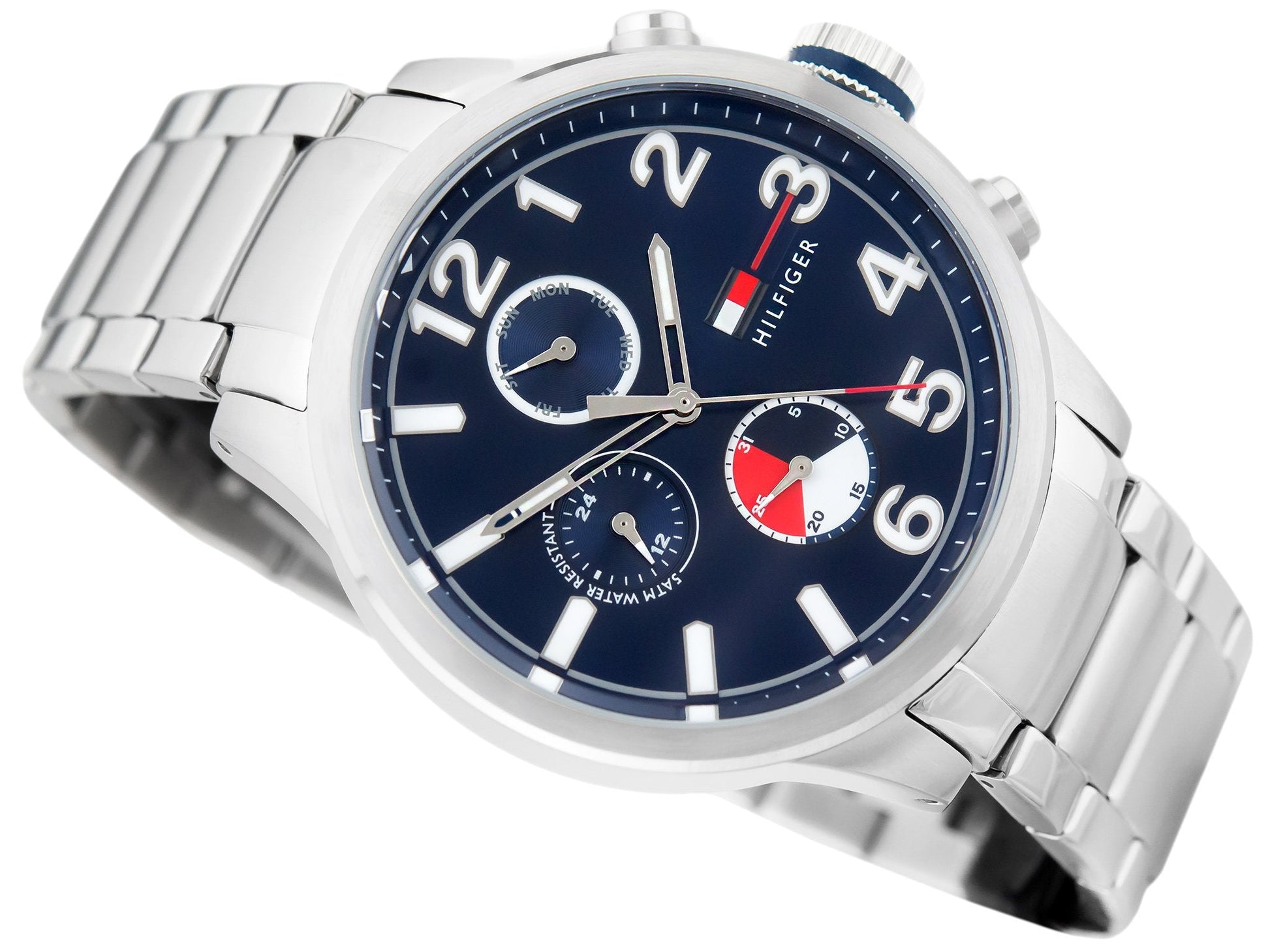  Shop Authentic Tommy Hilfiger Jackson Chronograph Blue Dial Silver Steel Strap Watch for Men - 1791242 - Luxxuri