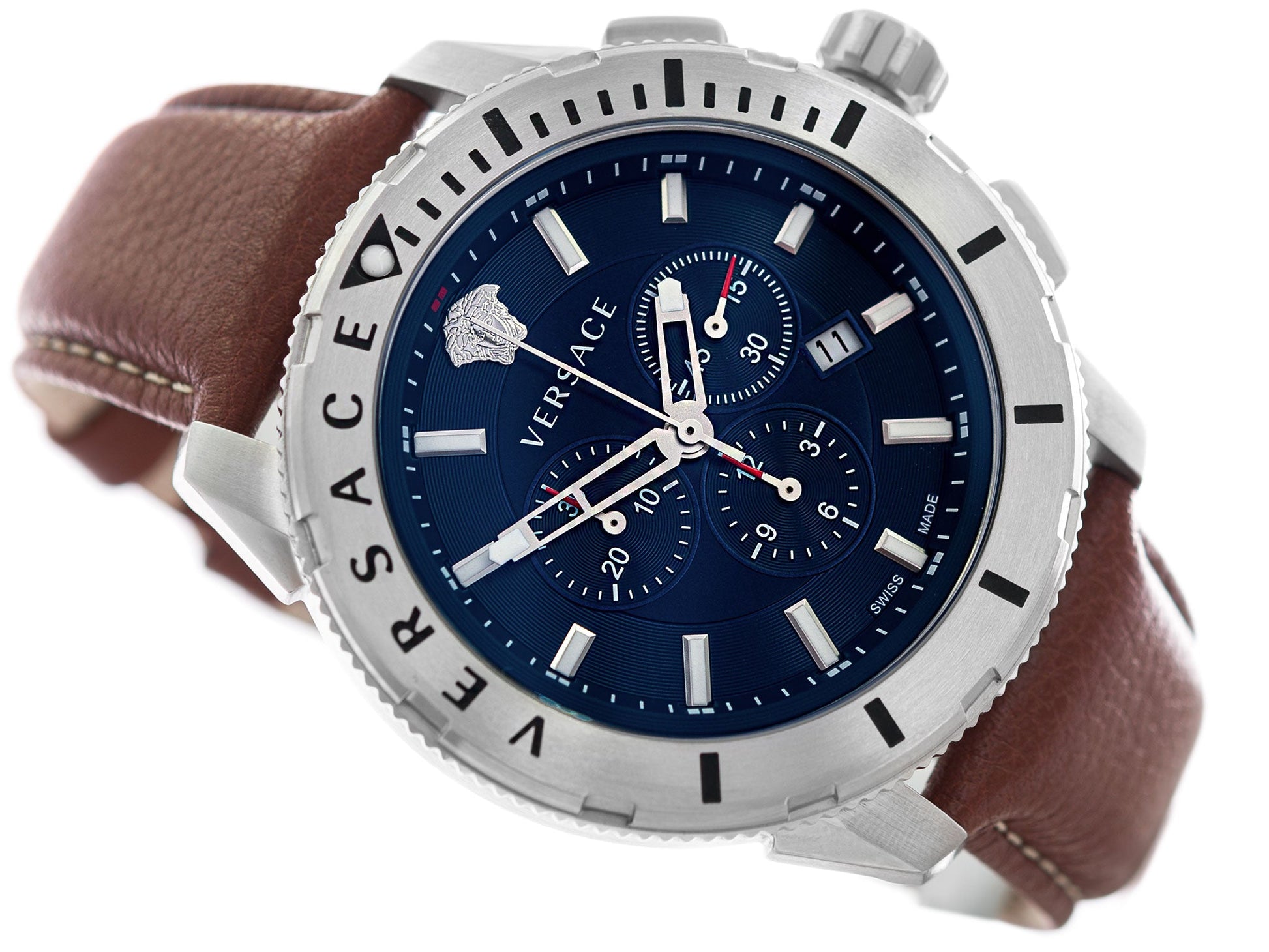  Shop Authentic Versace Casual Chronograph Blue Dial Brown Leather Strap Watch for Men - VERG002-18 - Luxxuri
