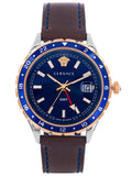  Shop Authentic Versace Hellenyium GMT Blue Dial Brown Leather Strap Watch for Men - V11080017 - Luxxuri