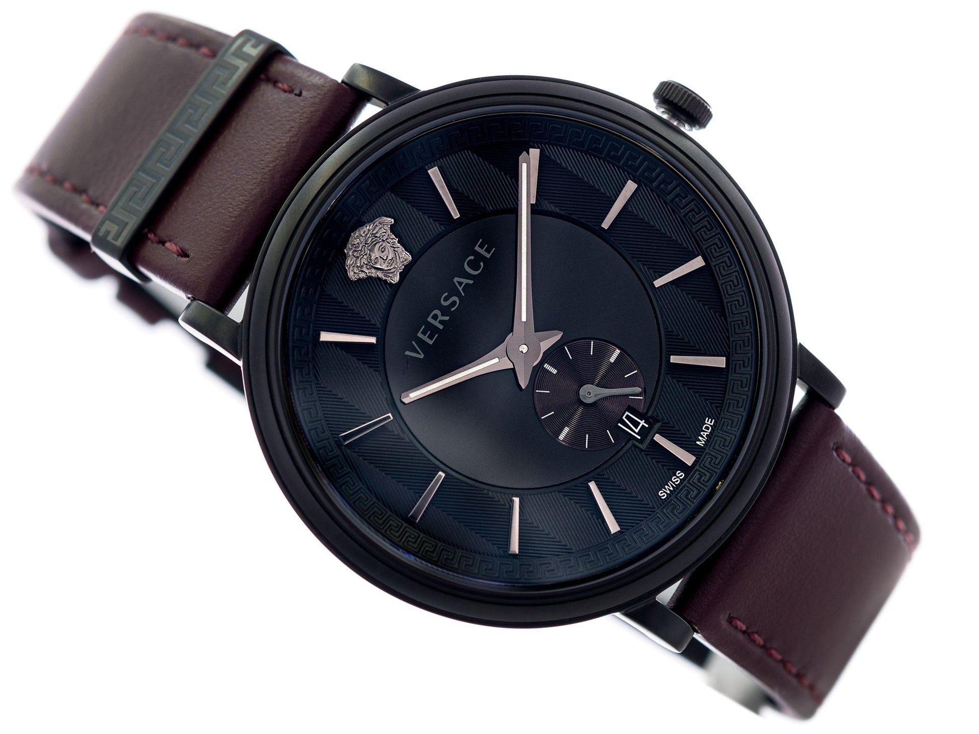  Shop Authentic Versace V-Circle Manifesto Black Dial Maroon Leather Strap Watch for Men - VBQ040017 - Luxxuri