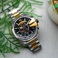  Shop Authentic Diesel Mega Chief Chronograph Black Dial Two Tone Steel Strap Watch For Men - DZ4581 - Luxxuri