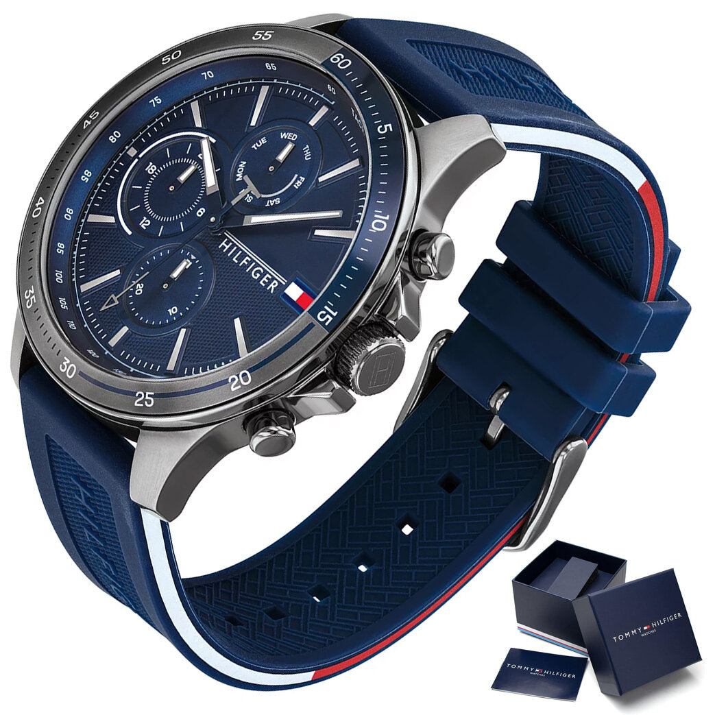  Shop Authentic Tommy Hilfiger Bank Blue Dial Blue Rubber Strap Watch for Men - 1791721 - Luxxuri