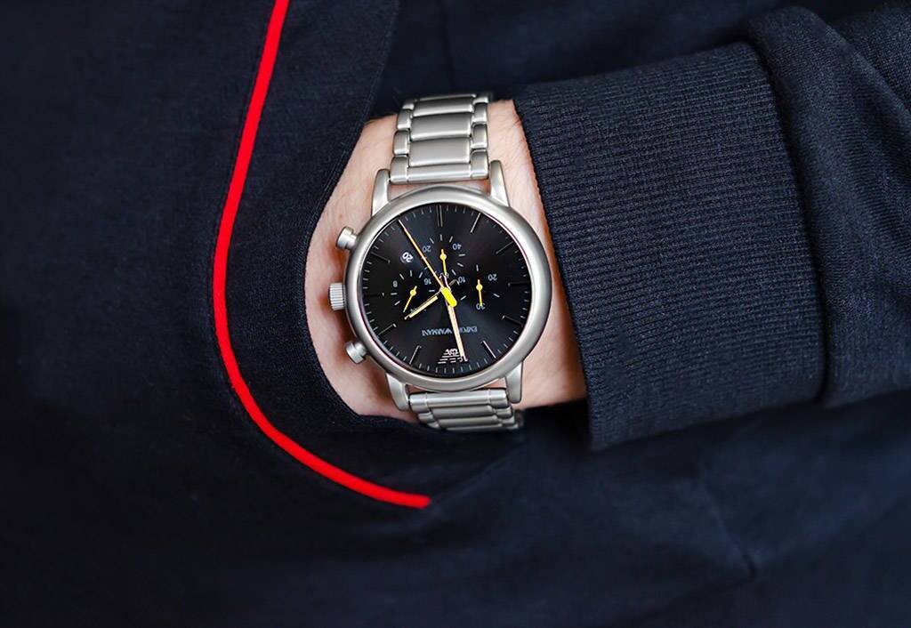  Shop Authentic Emporio Armani Luigi Chronograph Black Dial Silver Steel Strap Watch For Men - AR11324 - Luxxuri