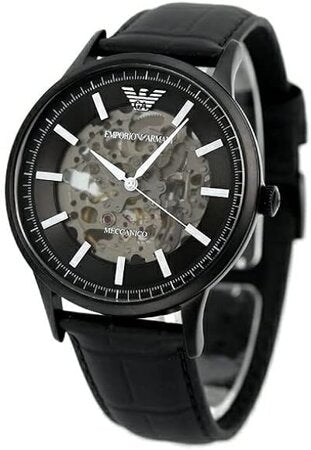  Shop Authentic Emporio Armani Meccanico Automatic Black Dial Black Leather Strap Watch For Men - AR60042 - Luxxuri