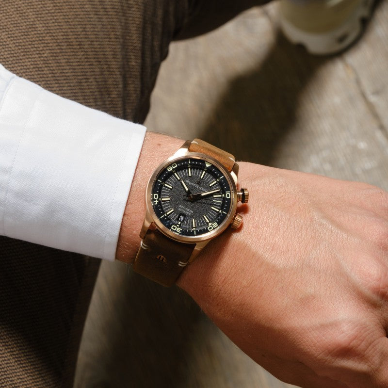  Shop Authentic Maurice Lacroix Pontos Diver Limited Edition Black Dial Brown Leather Strap Watch For Men - PT6248-BRZ01-330-3 - Luxxuri