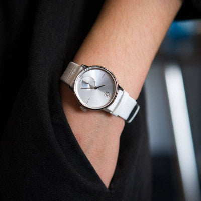  Shop Authentic Calvin Klein Accent Silver Dial White Leather Strap Watch for Women - K2Y231K6 - Luxxuri
