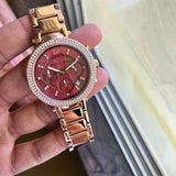 Shop Authentic Michael Kors Parker Chronograph Red Dial Rose Gold Steel Strap Watch For Women - MK6106 - Luxxuri