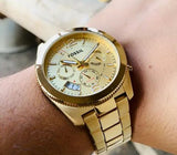  Shop Authentic Fossil Boyfriend Gold Dial Gold Steel Strap Watch for Women - ES3884 - Luxxuri
