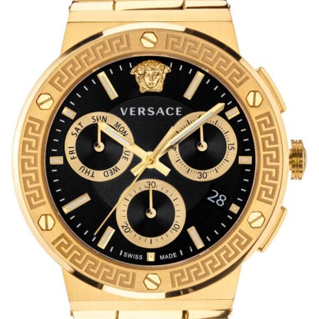  Shop Authentic Versace Greca Chronograph Black Dial Gold Steel Strap Watch For Men - VEZ900421 - Luxxuri