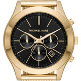  Shop Authentic Michael Kors Slim Runway Chronograph Black Dial Gold Mesh Strap Watch For Men - MK9057 - Luxxuri