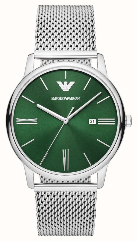  Shop Authentic Emporio Armani Minimalist Quartz Green Dial Silver Mesh Bracelet Watch For Men - AR11578 - Luxxuri