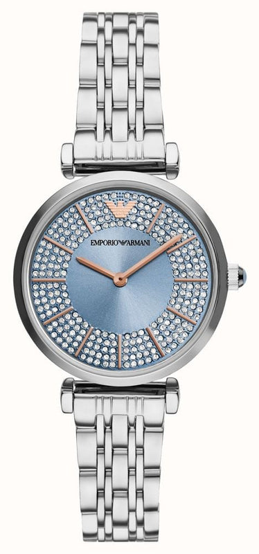  Shop Authentic Emporio Armani Gianni T-Bar Quartz Blue Dial Silver Steel Strap Watch For Women - AR11594 - Luxxuri