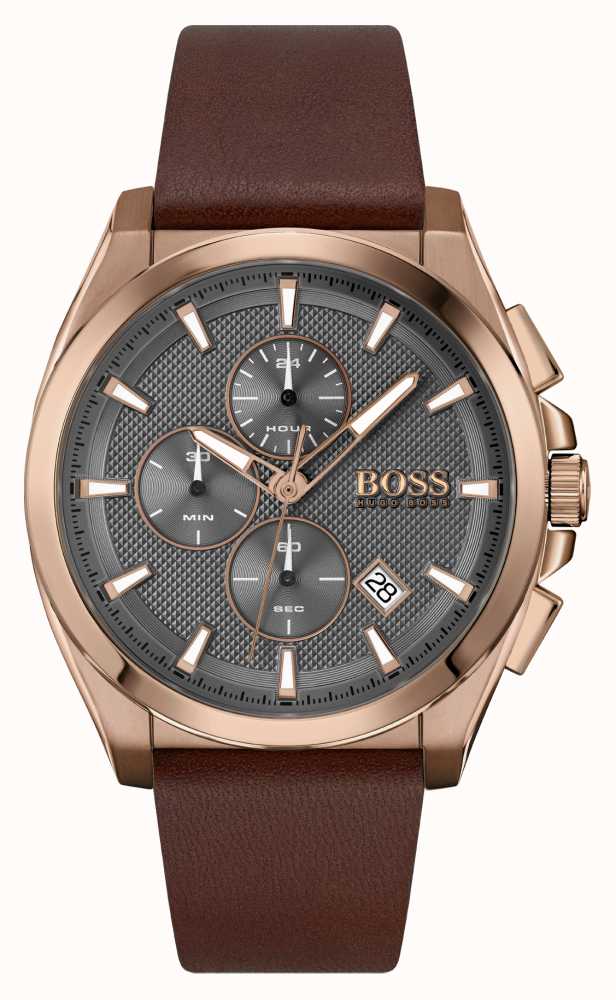  Shop Authentic Hugo Boss Grandmaster Grey Dial Brown Leather Strap Watch for Men - 1513882 - Luxxuri