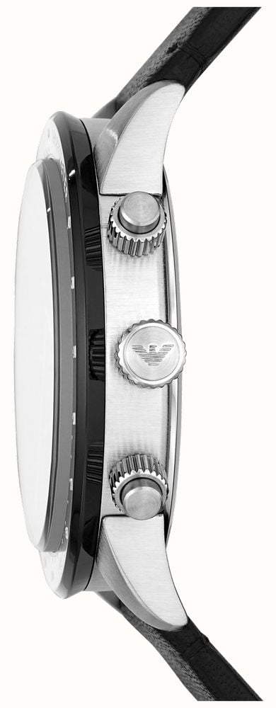  Shop Authentic Emporio Armani Mario Chronograph Black Dial Black Leather Strap Watch For Men - AR11243 - Luxxuri