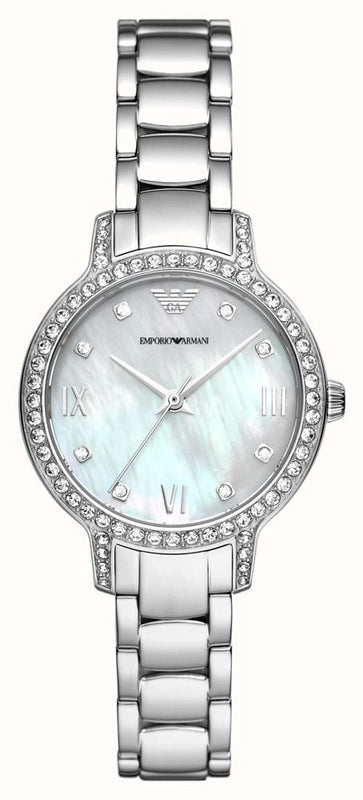  Shop Authentic Emporio Armani Cleo Crystals Mother Of Pearl Dial Silver Steel Strap Watch For Women - AR11484 - Luxxuri