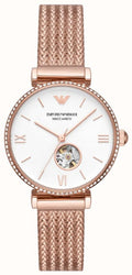  Shop Authentic Emporio Armani Meccanico Automatic White Dial Rose Gold Mesh Strap Watch For Women - AR60063 - Luxxuri