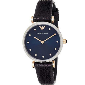  Shop Authentic Emporio Armani Gianni T Bar Analog Blue Dial Black Leather Strap Watch For Women - AR1989 - Luxxuri