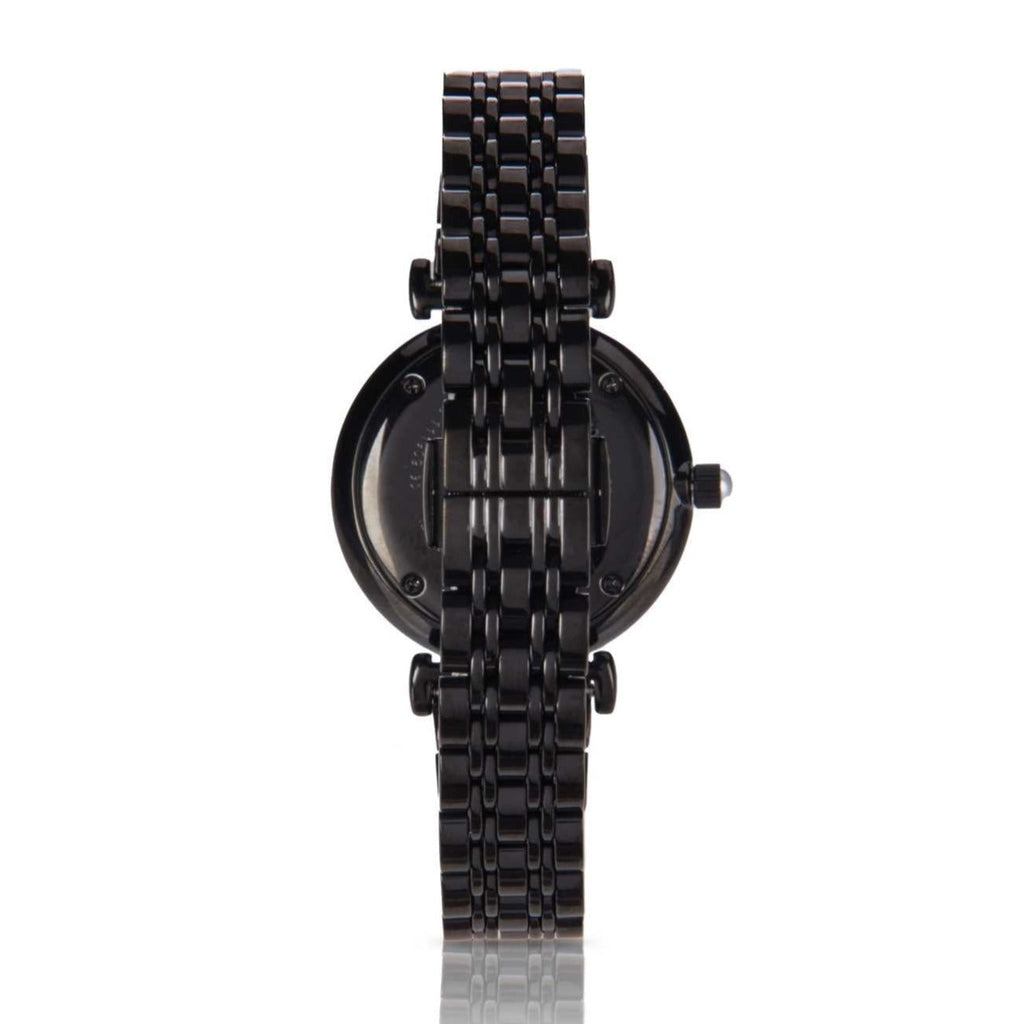  Shop Authentic Emporio Armani Gianni T-Bar Quartz Black Mother of Pearl Dial Black Steel Strap Watch For Women - AR11268 - Luxxuri