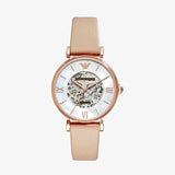  Shop Authentic Emporio Armani Meccanico Silver Skeleton Dial Beige Leather Strap Watch For Women - AR60001 - Luxxuri