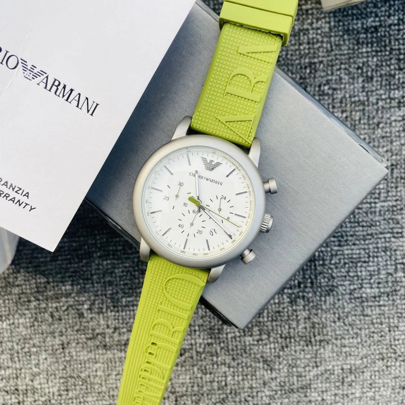  Shop Authentic Emporio Armani Chronograph White Dial Green Rubber Strap Watch For Men - AR11022 - Luxxuri
