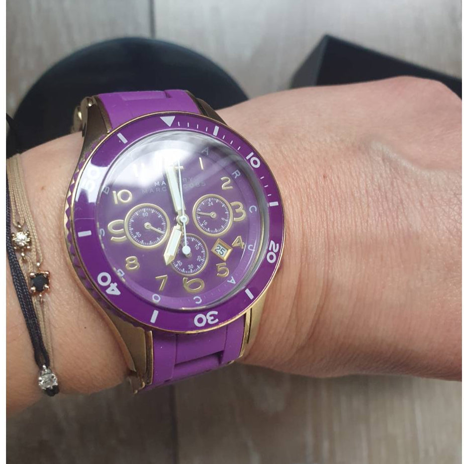 Marc Jacobs Rock Chronograph Purple Dial Purple Silicone Strap Watch for Women - MBM2576